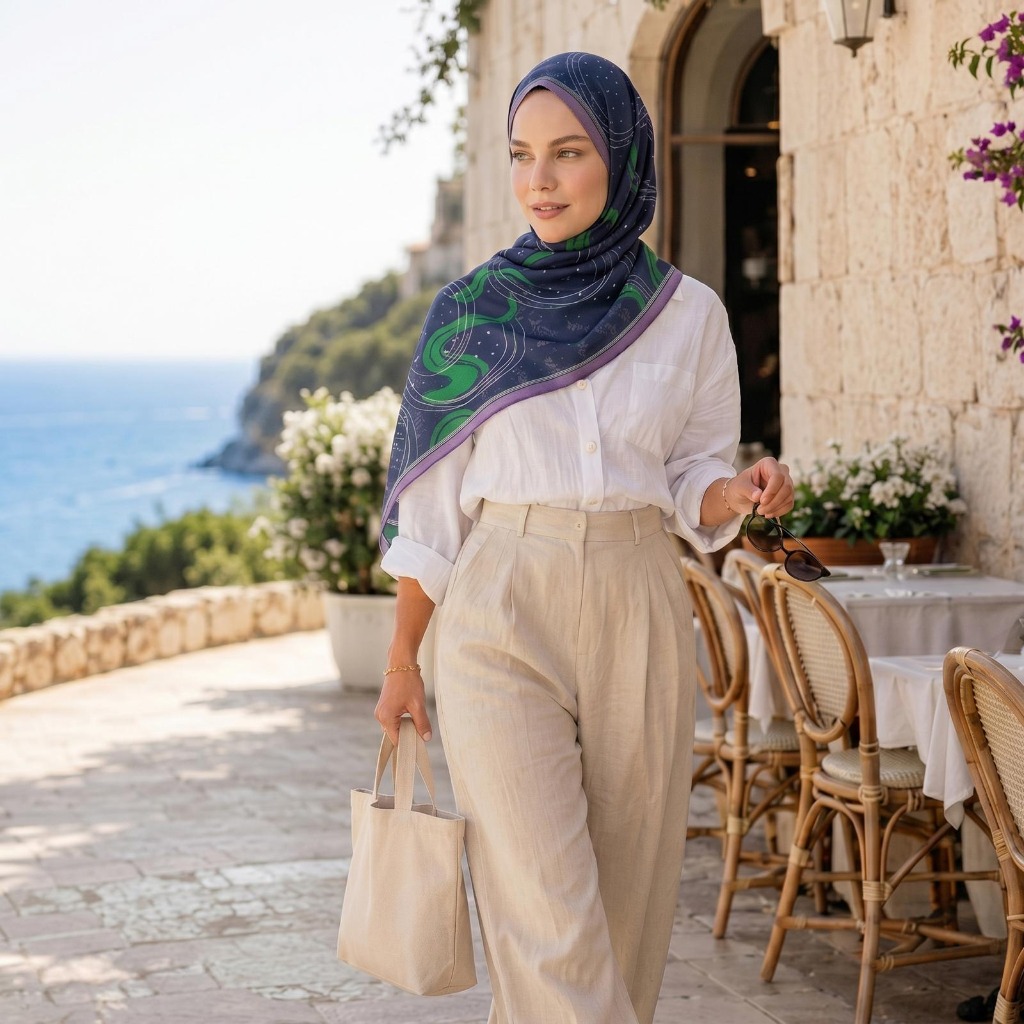 Bentsis luxury scarf styling model